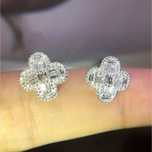 Silver Plated Zircon Clover Earrings